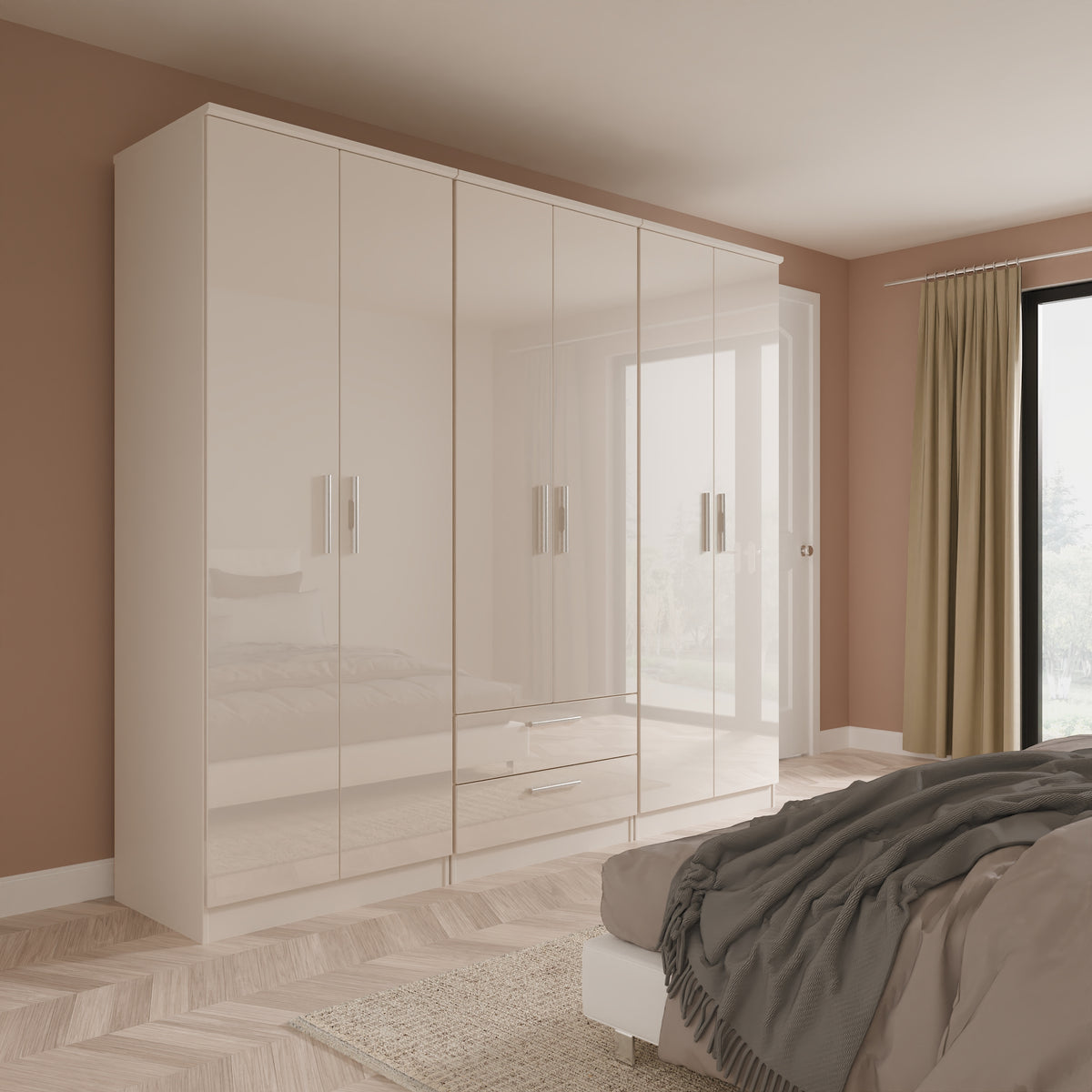 Knightsbridge Tall 6 Door 2 Drawer Double Wardrobe