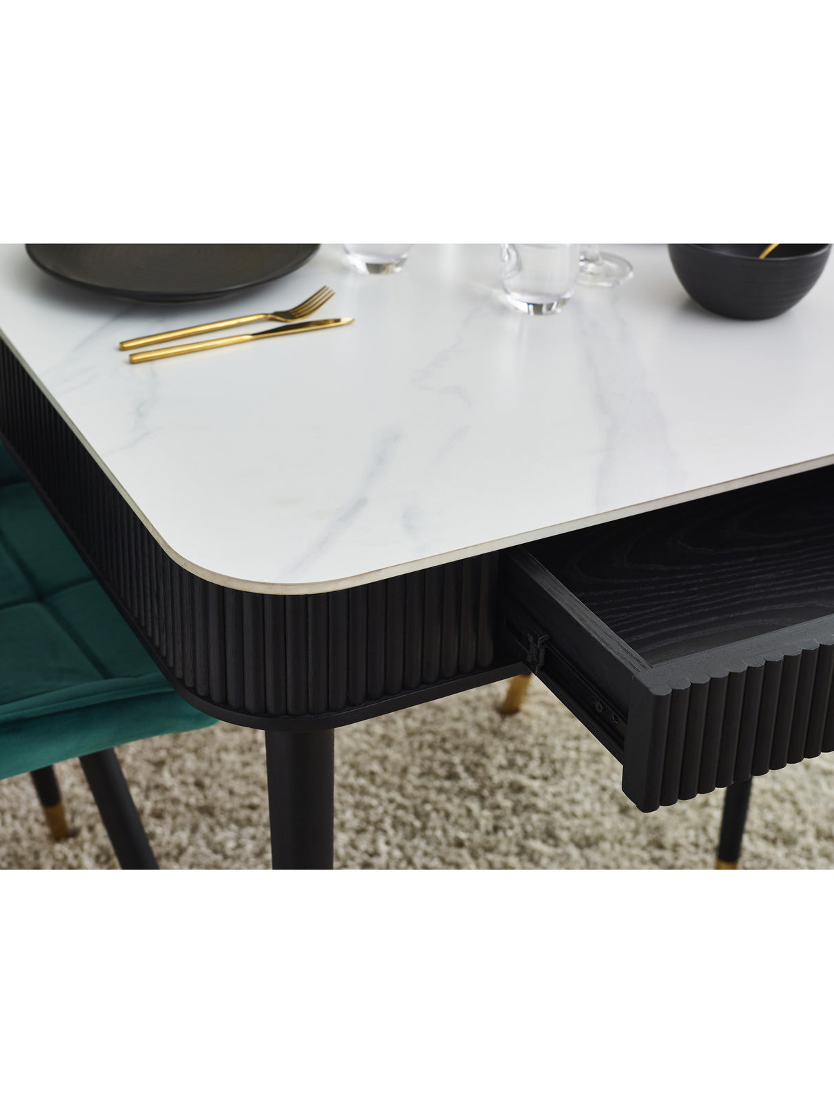 Louis Rectangular Stone Top 4-6 Seater Dining Table with 2 Drawers