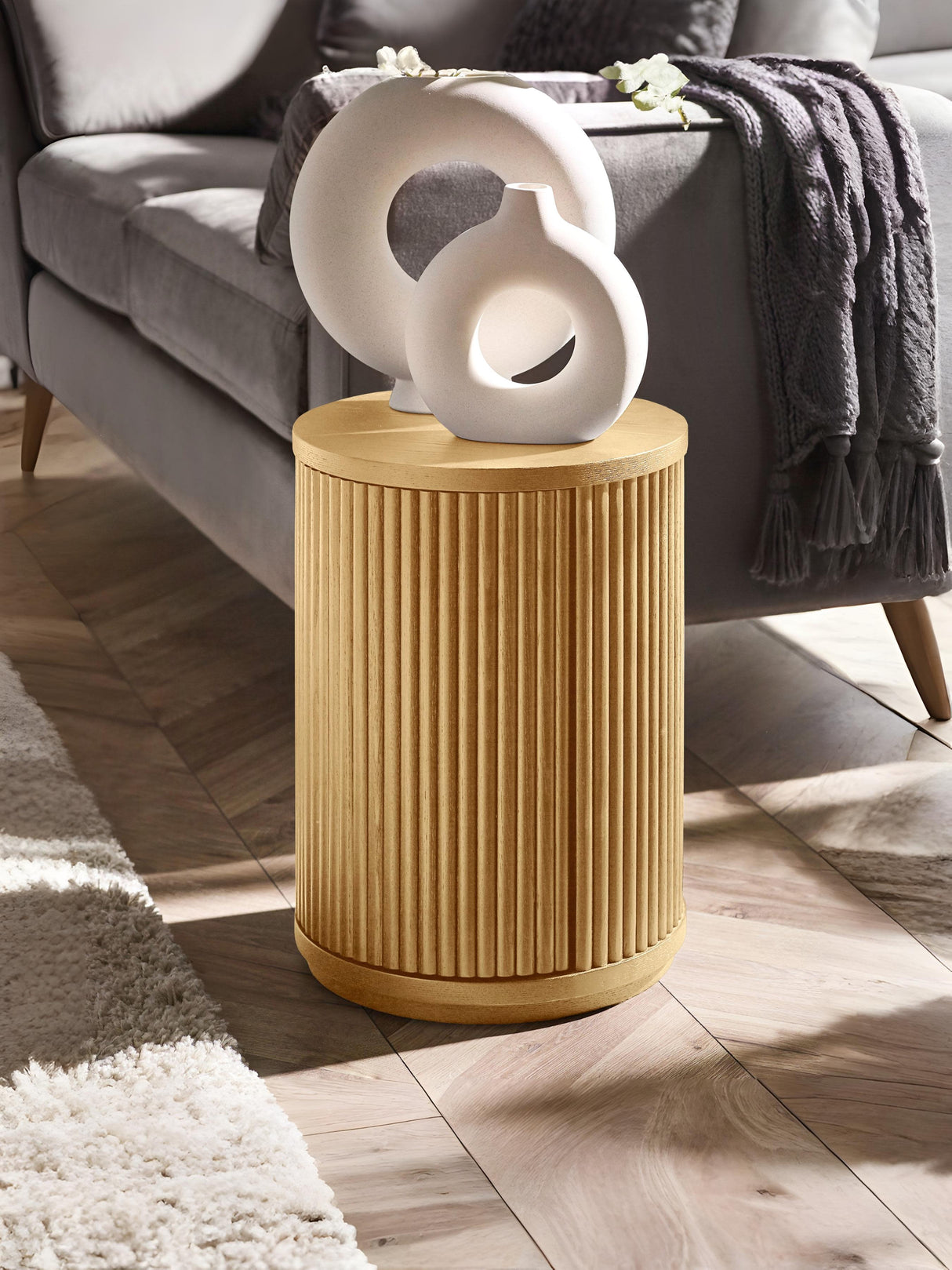 Louis Fluted Round Side Table with Cupboard