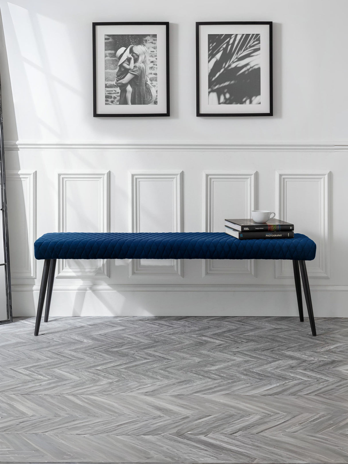 Luxe Diamond Quilted Upholstered 2 Seater Backless Bench