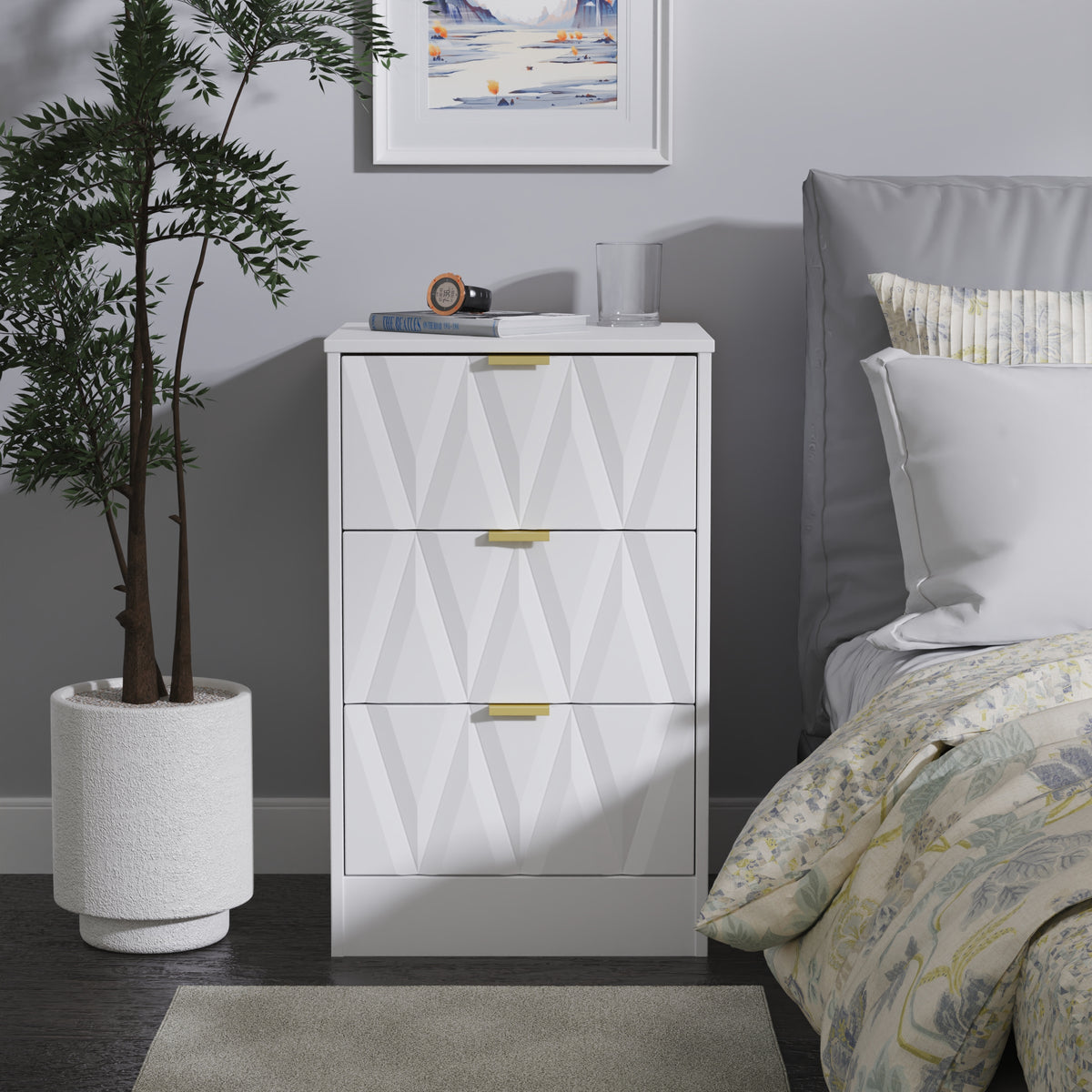 Las Vegas 3 Drawer Bedside Cabinet