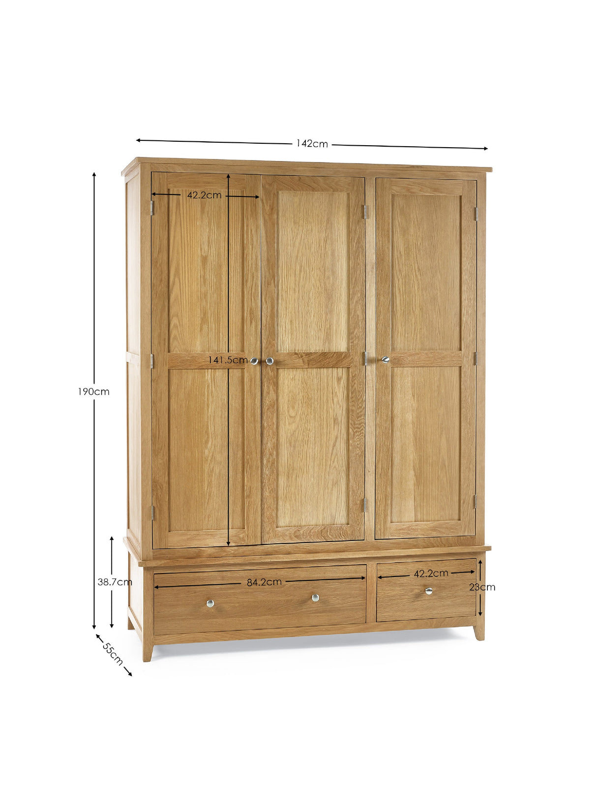 Mallory 3 Door 2 Drawer Wardrobe with Shelf