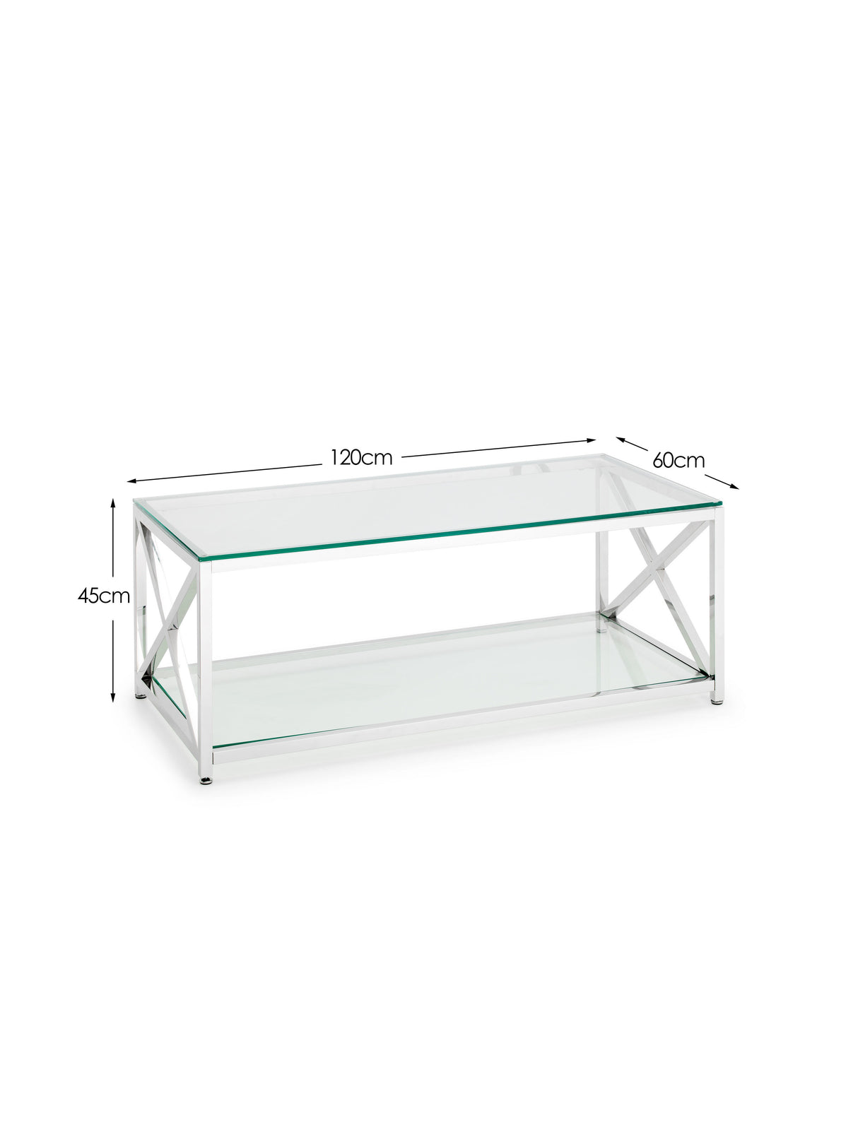 Miami Glass Top Cross Frame Coffee Table with Shelf