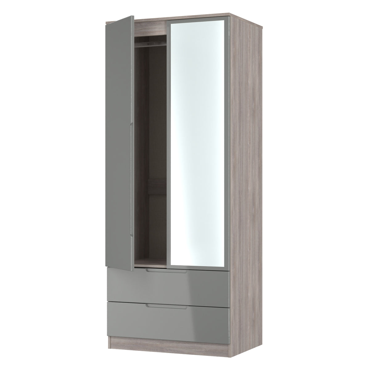 Milan 2ft6in 2 Drawer Mirror Wardrobe