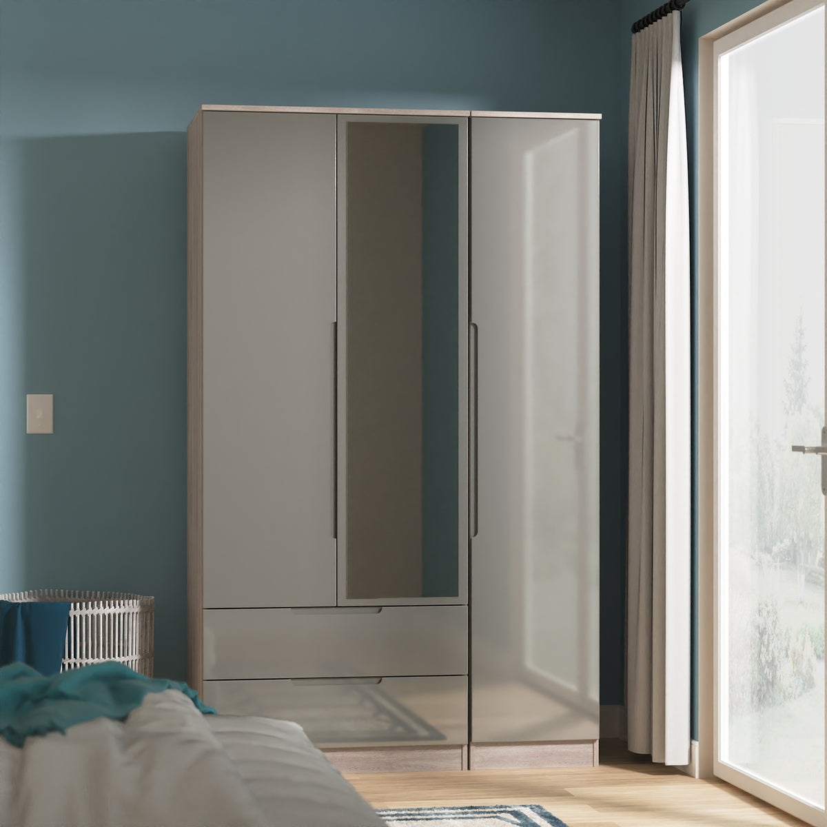 Milan Triple 2 Drawer Mirrored Wardrobe