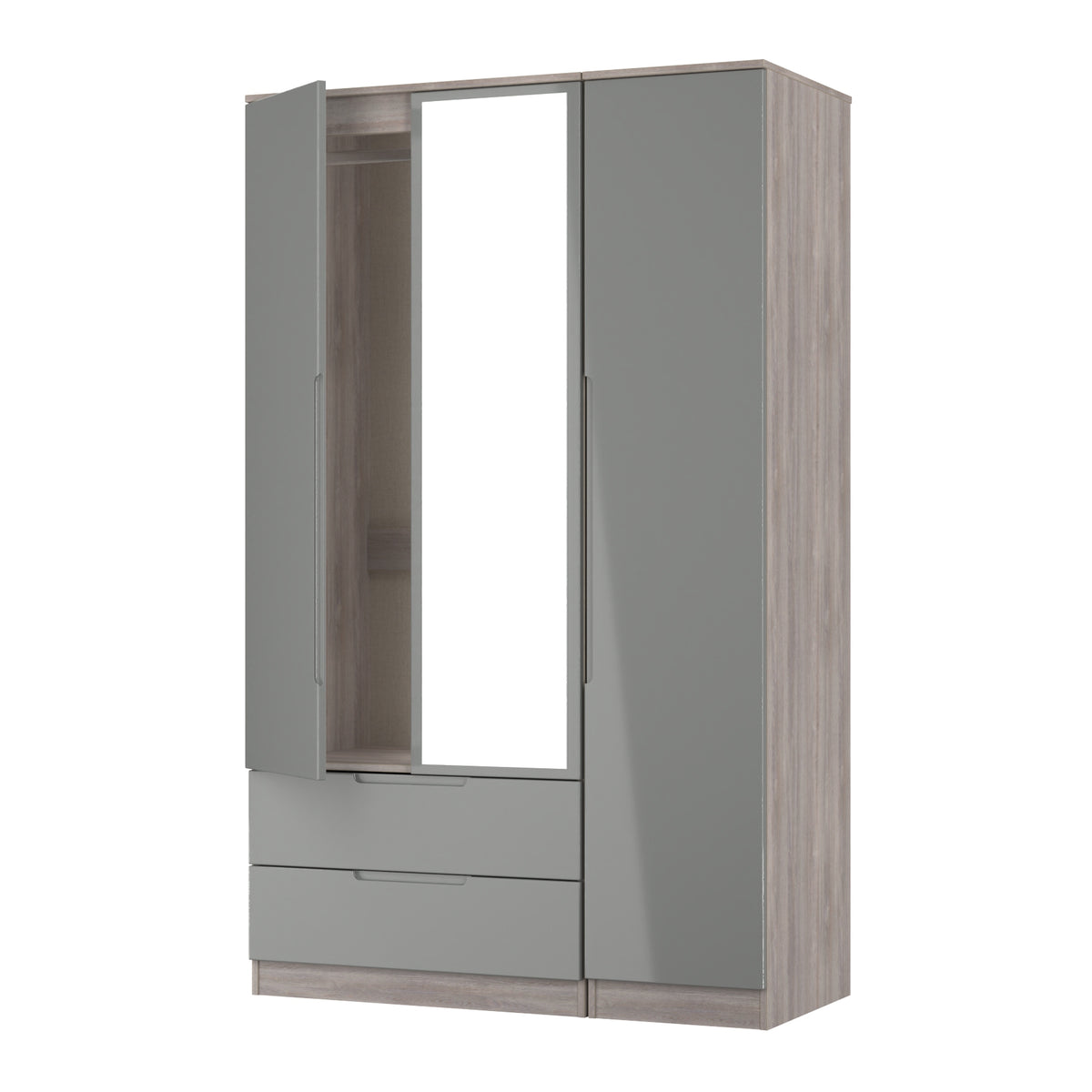 Milan Triple 2 Drawer Mirrored Wardrobe