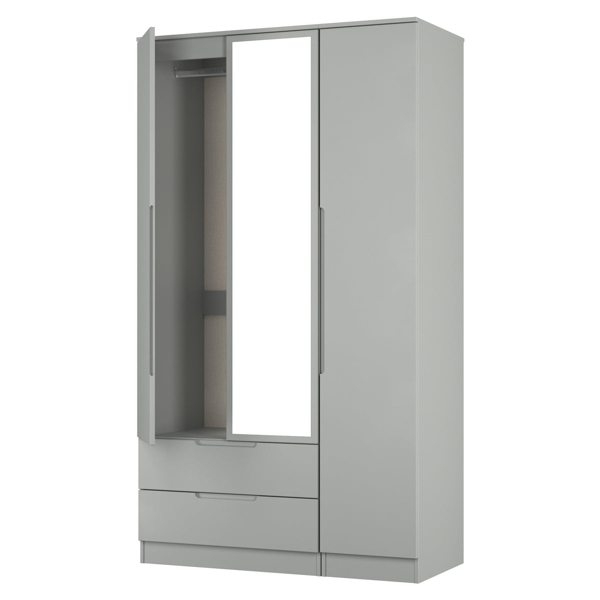 Milan Tall Triple 2 Drawer Mirrored Wardrobe
