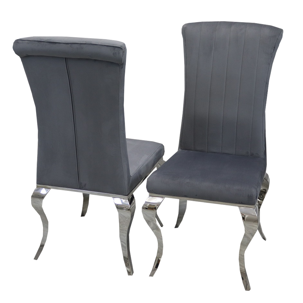 Nicole Dining Chair in Dark Grey Velvet with a line stitch detail