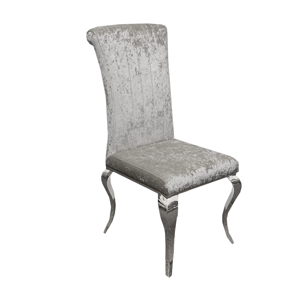 Nicole Dining Chair in Silver Crushed Velvet with a line stitch detail