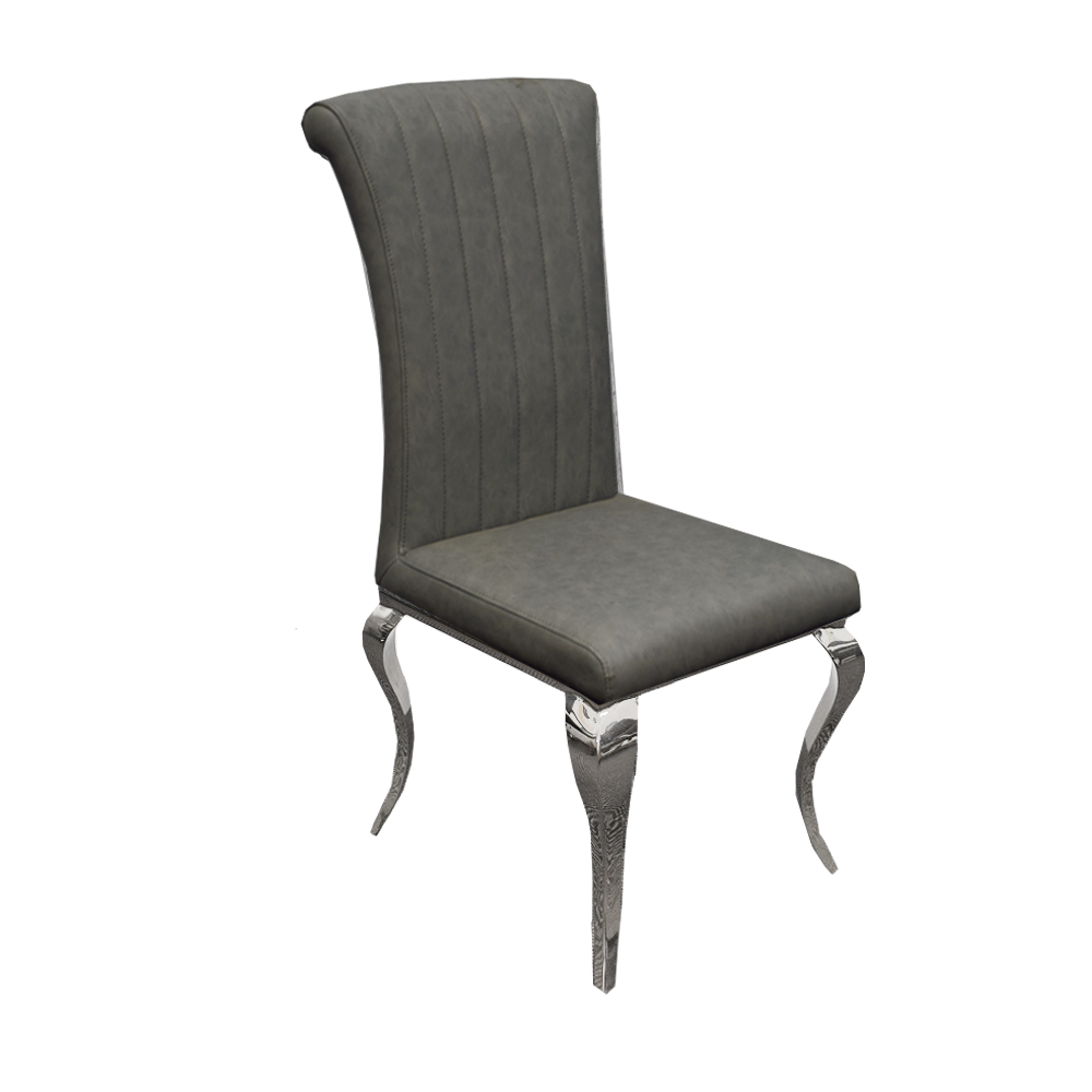 Nicole Dining Chair in Dark Grey Leather with a line stitch detail