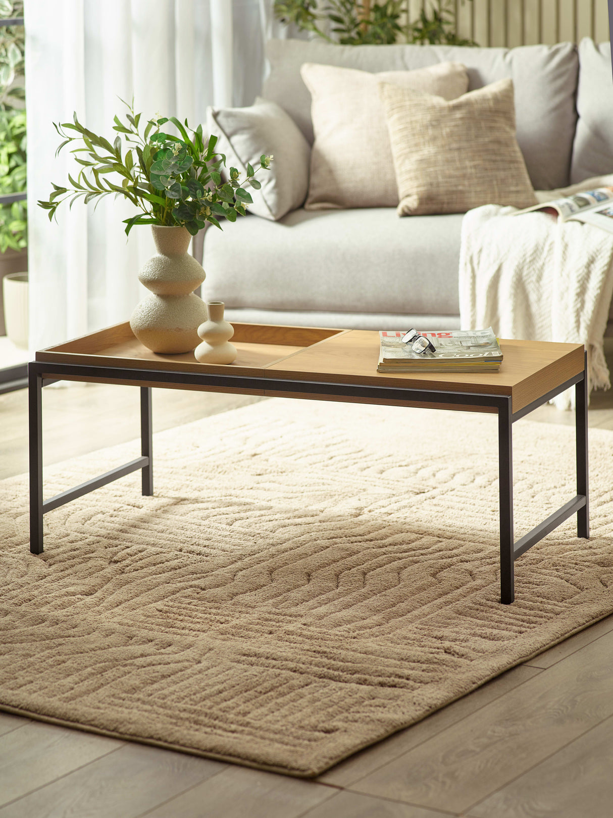 Reuben Rectangular Coffee Table with Reversible Tray Tops