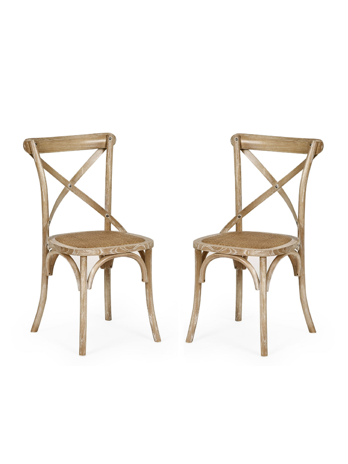 Satie Cross Back Dining Chair with Rattan Seat (Set of 2)