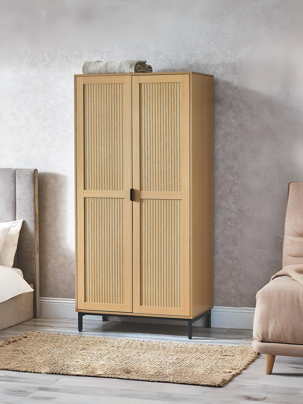 Sia Fluted 2 Door Wardrobe with Shelf