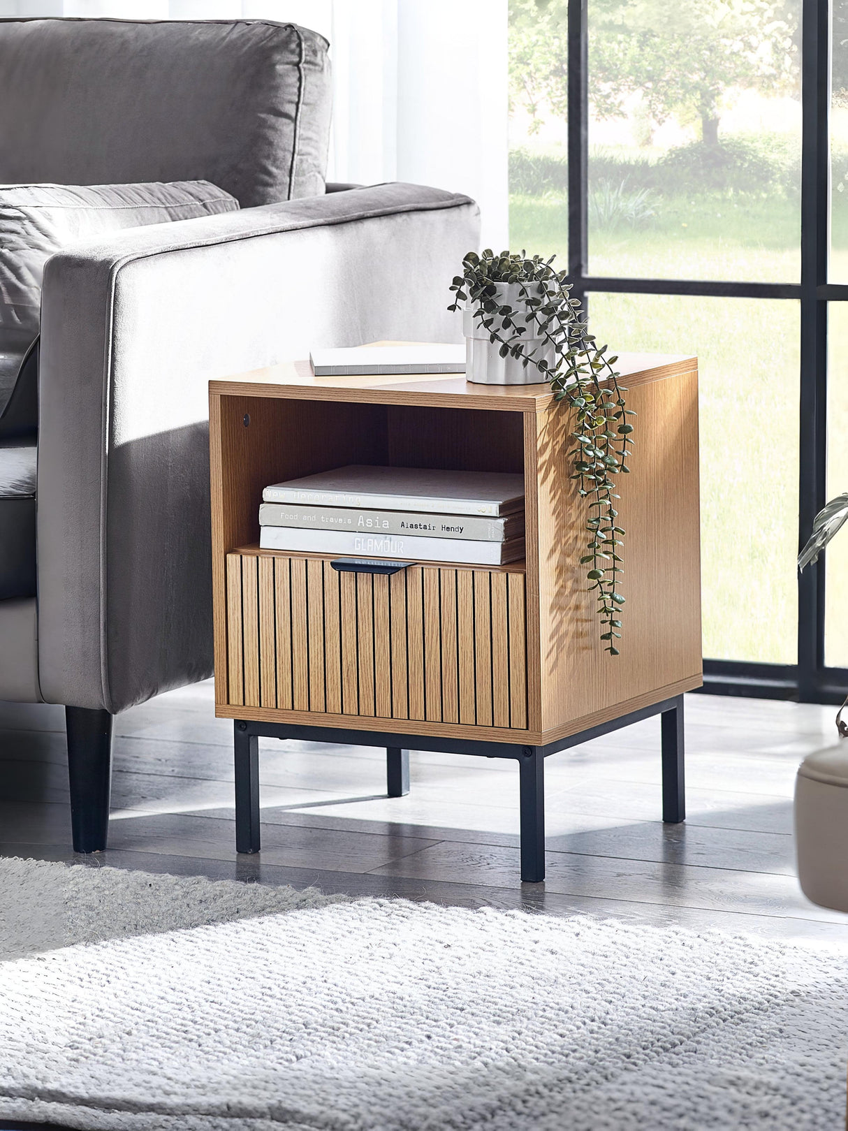 Sia Fluted 1 Drawer Bedside Table with Shelf
