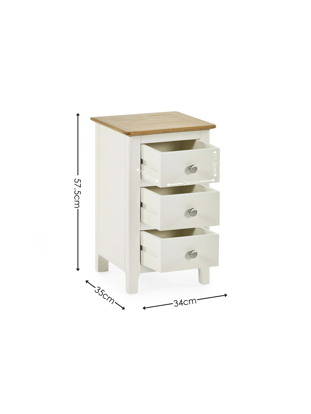 Somerset 3 Drawer Slim Bedside Table