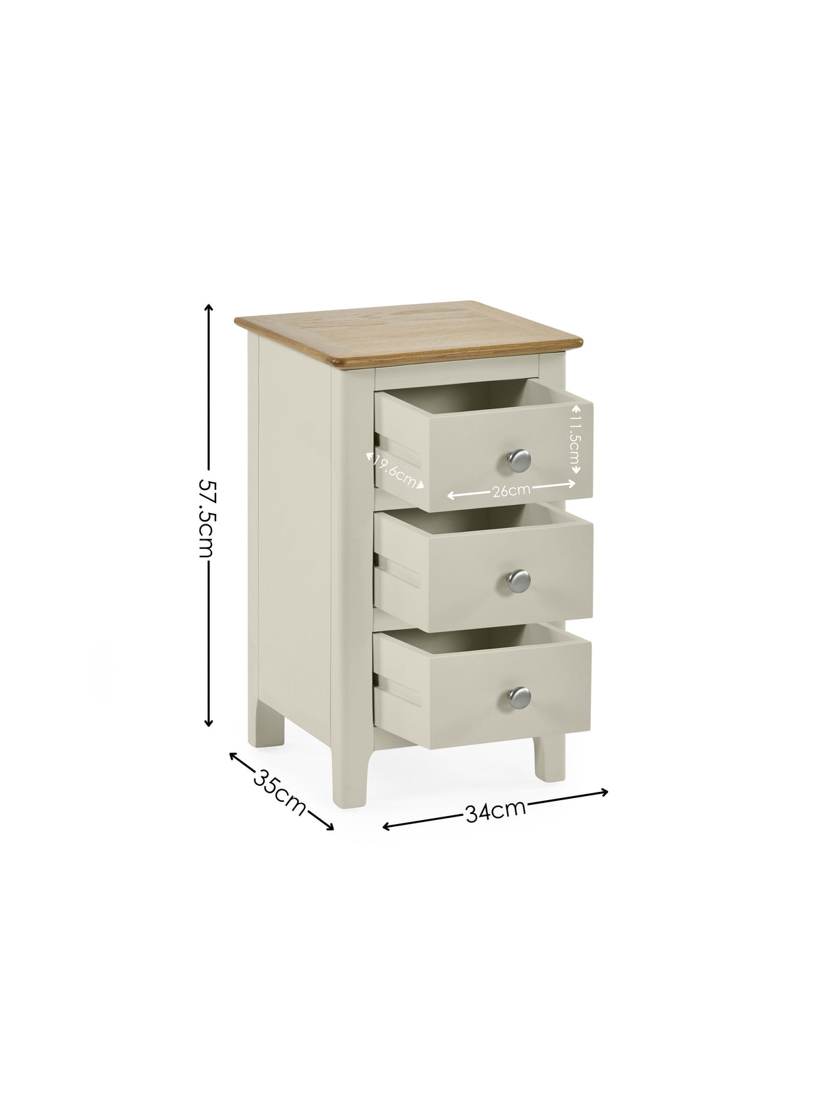 Somerset 3 Drawer Slim Bedside Table