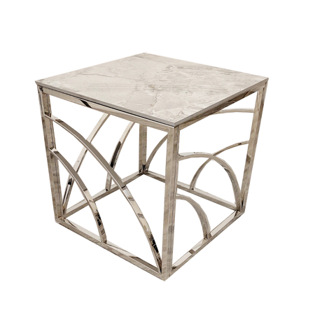 Stella Chrome Lamp Table with Stomach Ash Grey Sintered Top