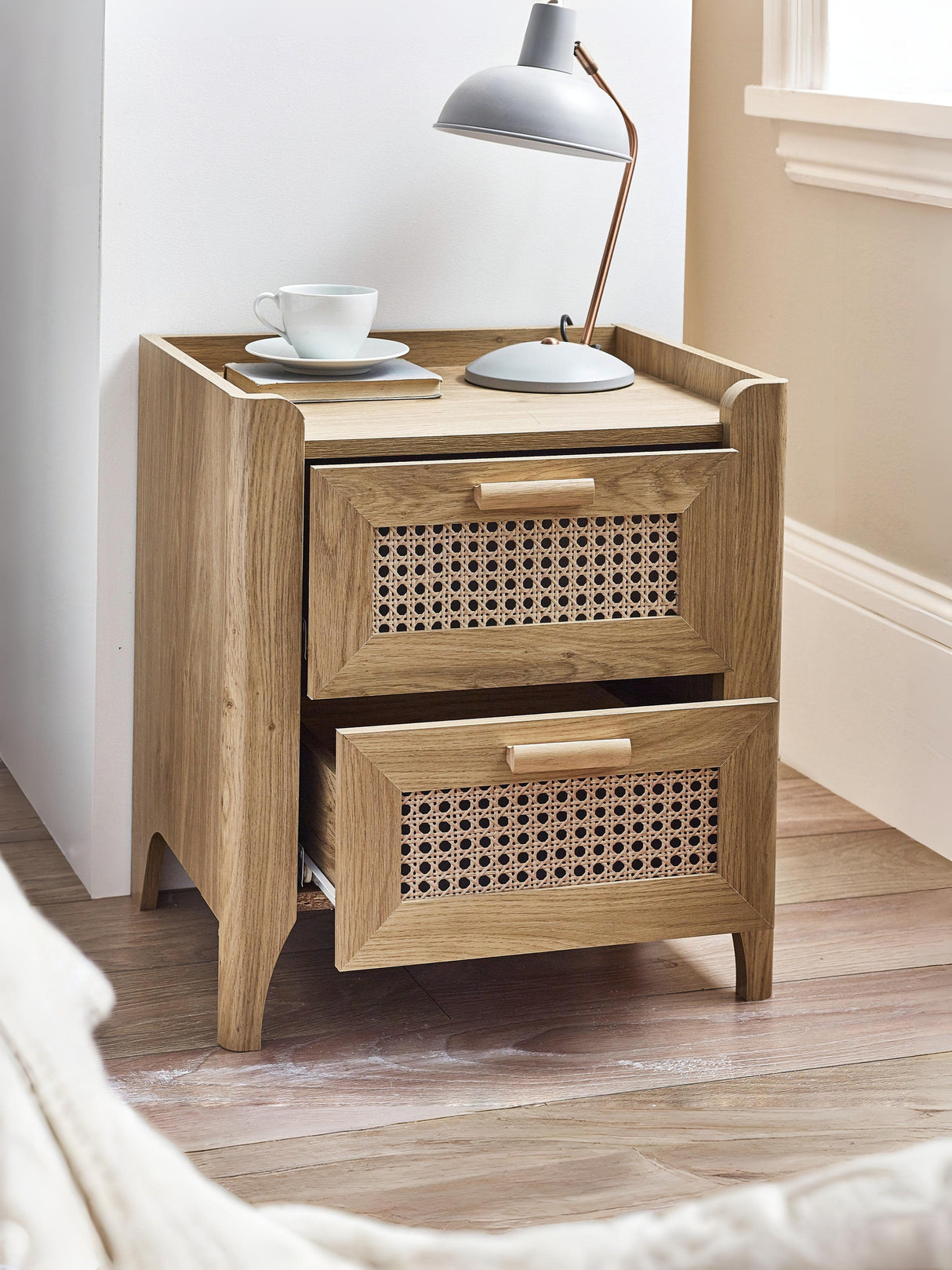 Sydney Rattan Print 2 Drawer Bedside Table