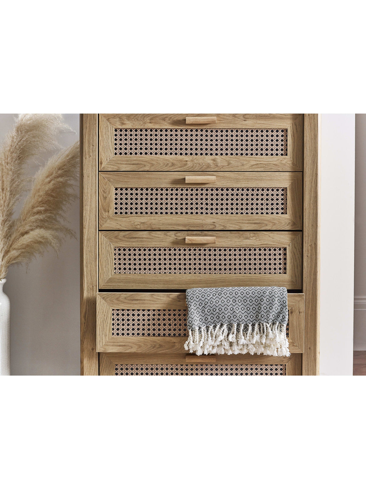 Sydney Rattan Print 5 Drawer Chest