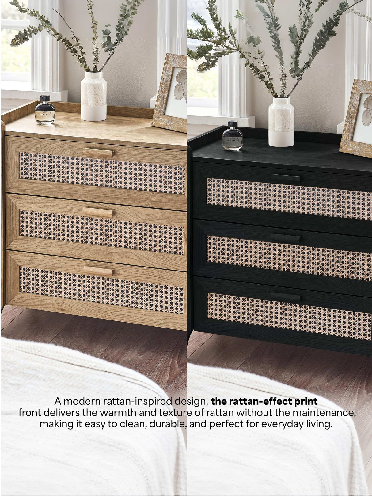 Sydney Rattan Print 3 Drawer Chest