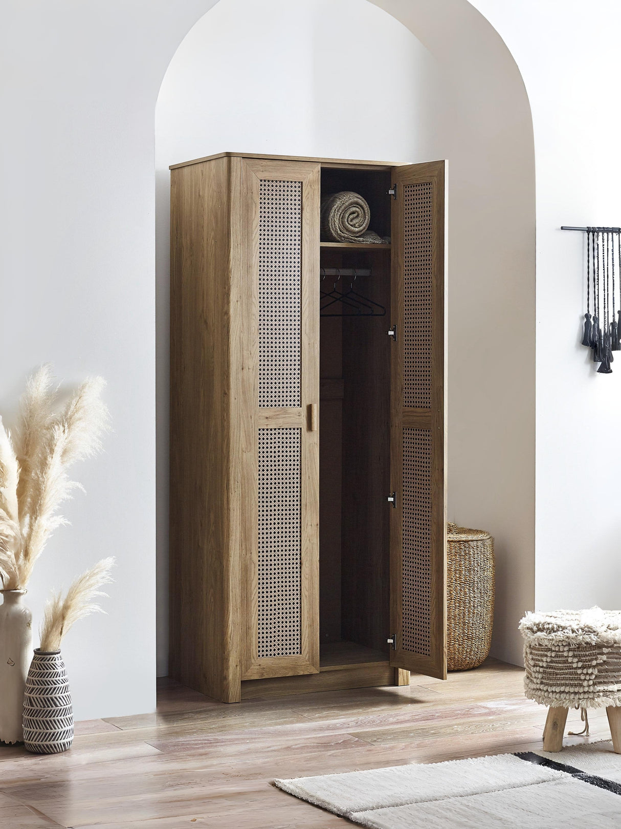 Sydney Rattan Print 2 Door Wardrobe with Shelf
