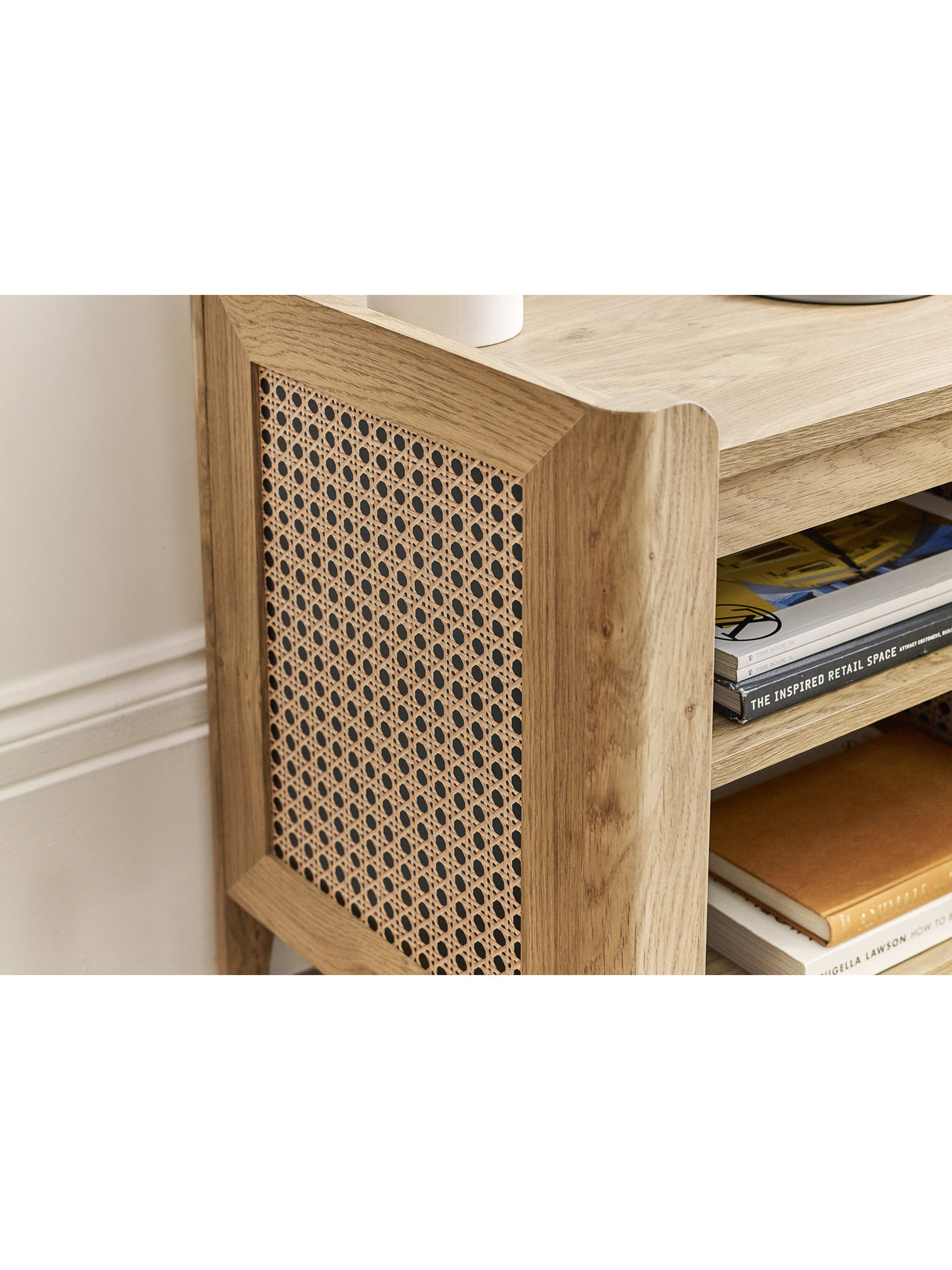 Sydney Rattan Print Side Table with Removable Shelf