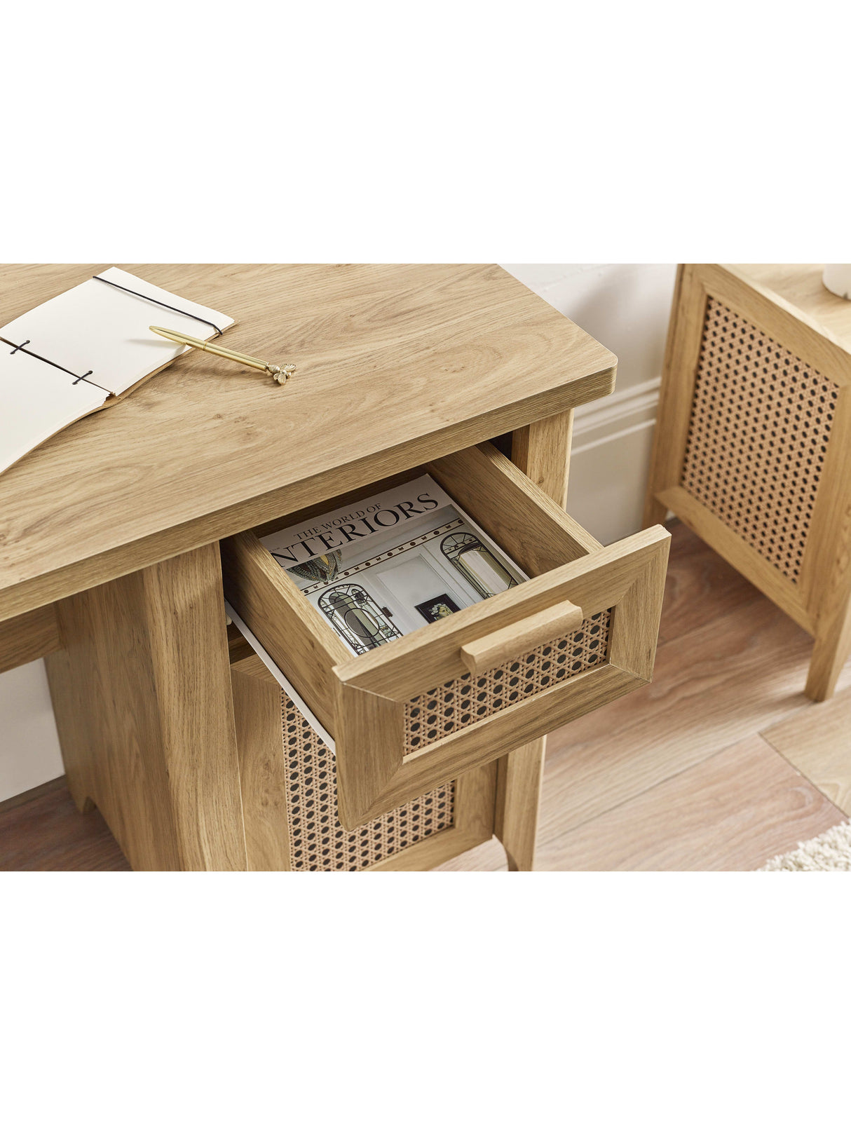 Sydney Rattan Print Desk with Cupboard