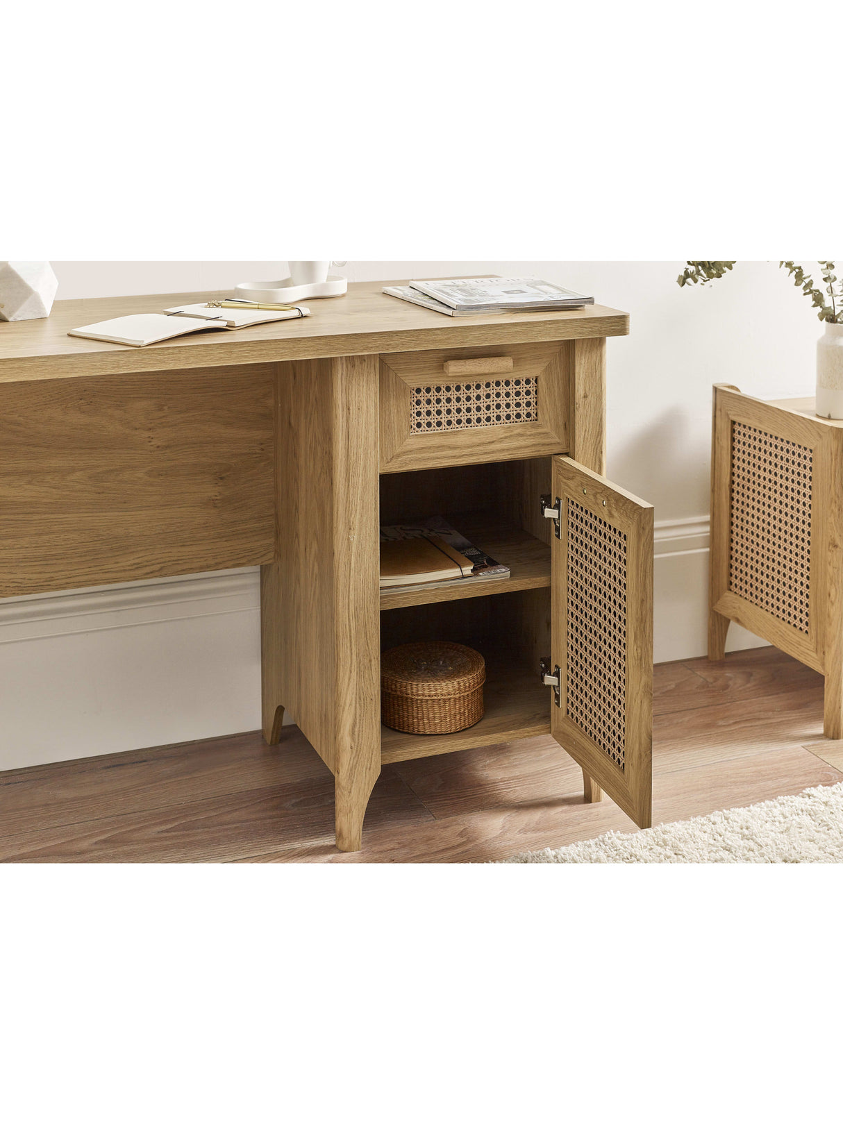 Sydney Rattan Print Desk with Cupboard