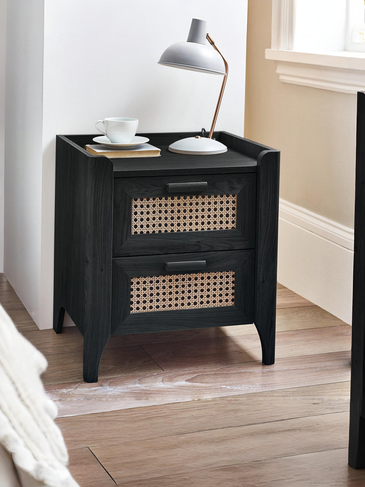 Sydney Rattan Print 2 Drawer Bedside Table