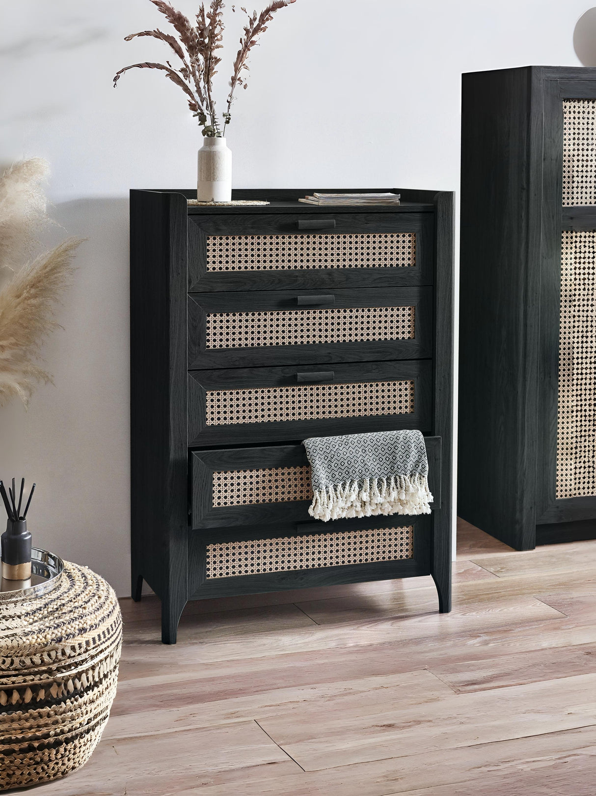 Sydney Rattan Print 5 Drawer Chest