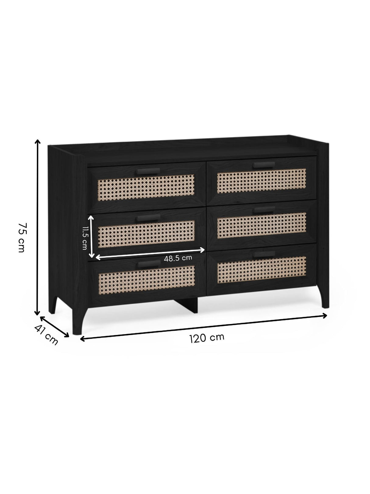 Sydney Rattan Print 6 Drawer Wide Chest