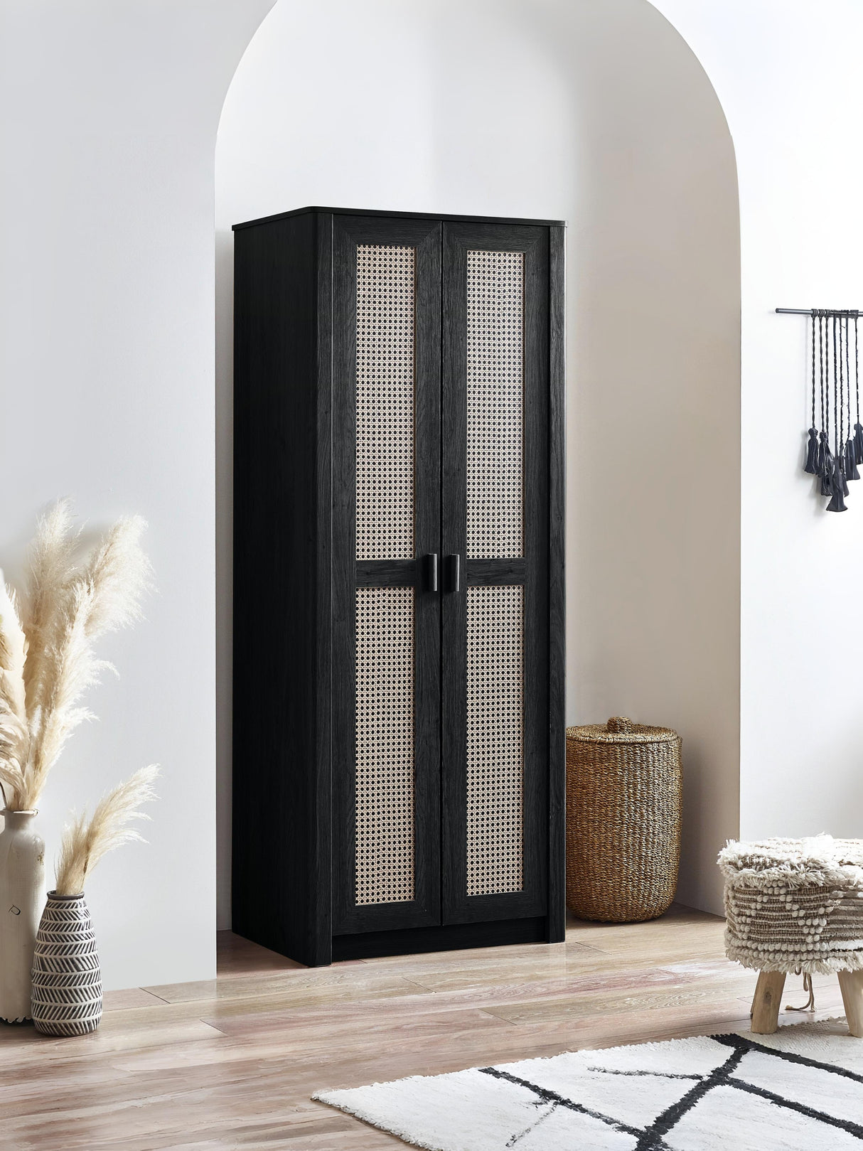 Sydney Rattan Print 2 Door Wardrobe with Shelf