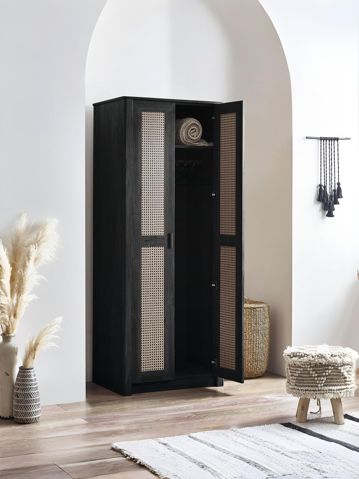 Sydney Rattan Print 2 Door Wardrobe with Shelf