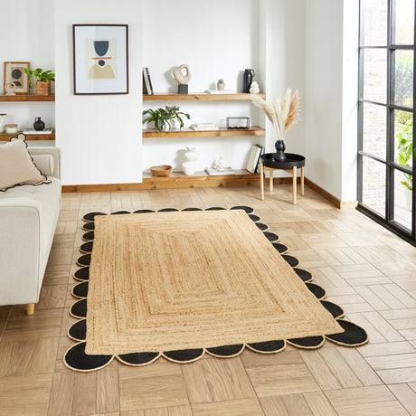 Savannah Jute Scallop Black Natural Rug