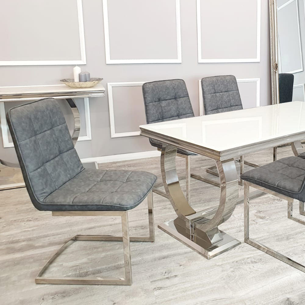Tara Dining Chair in Dark Grey Leather