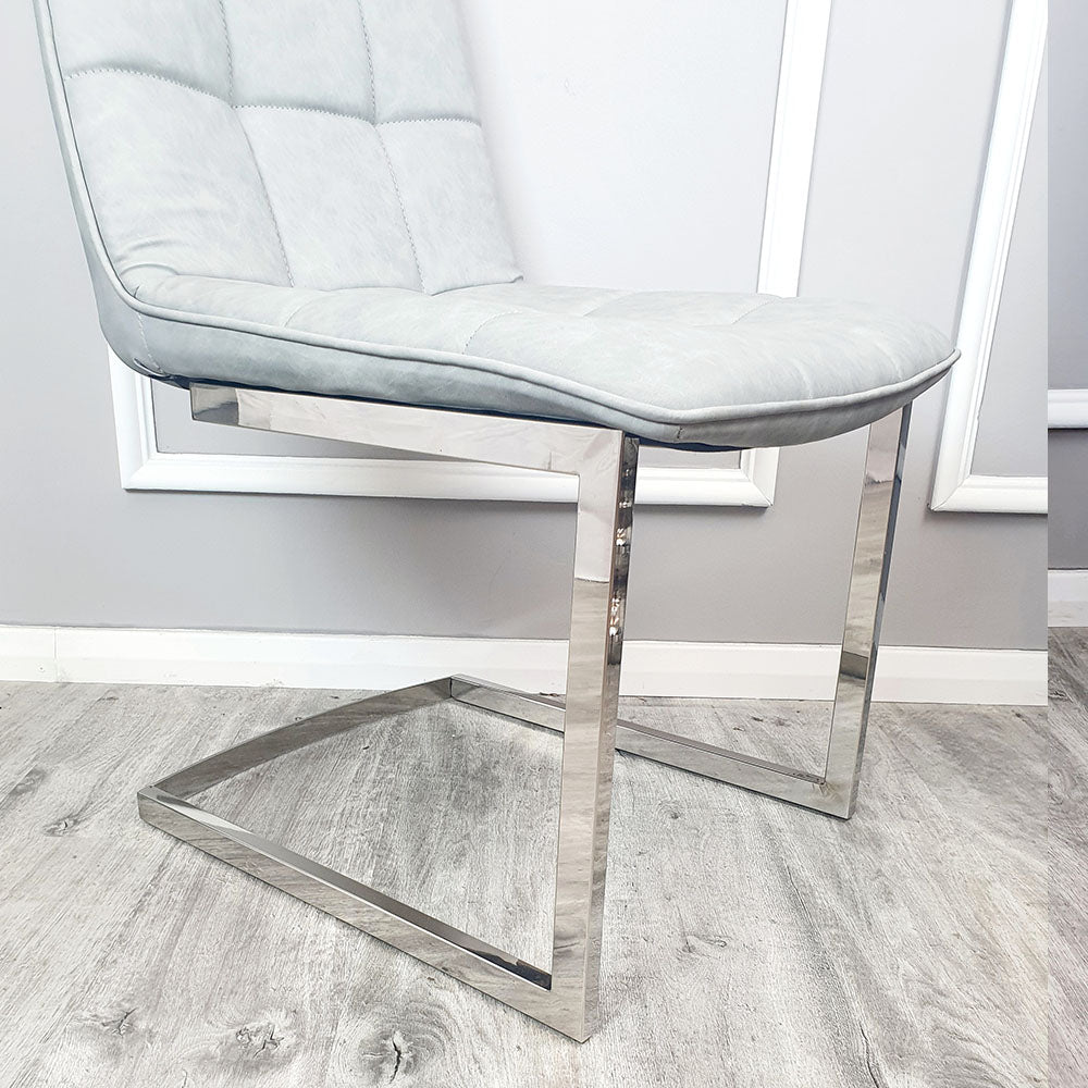 Tara Dining Chair in Light Grey Leather