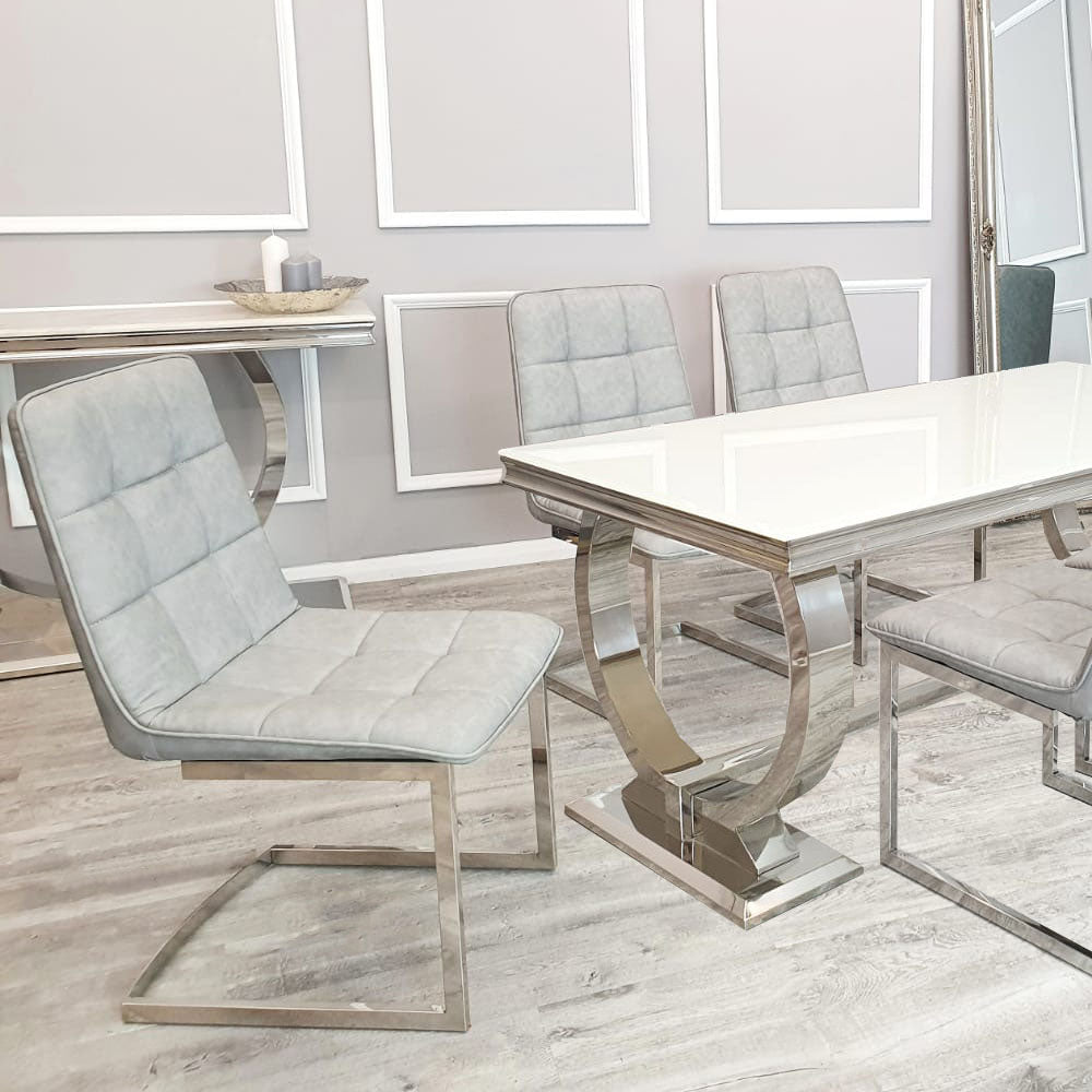 Tara Dining Chair in Light Grey Leather