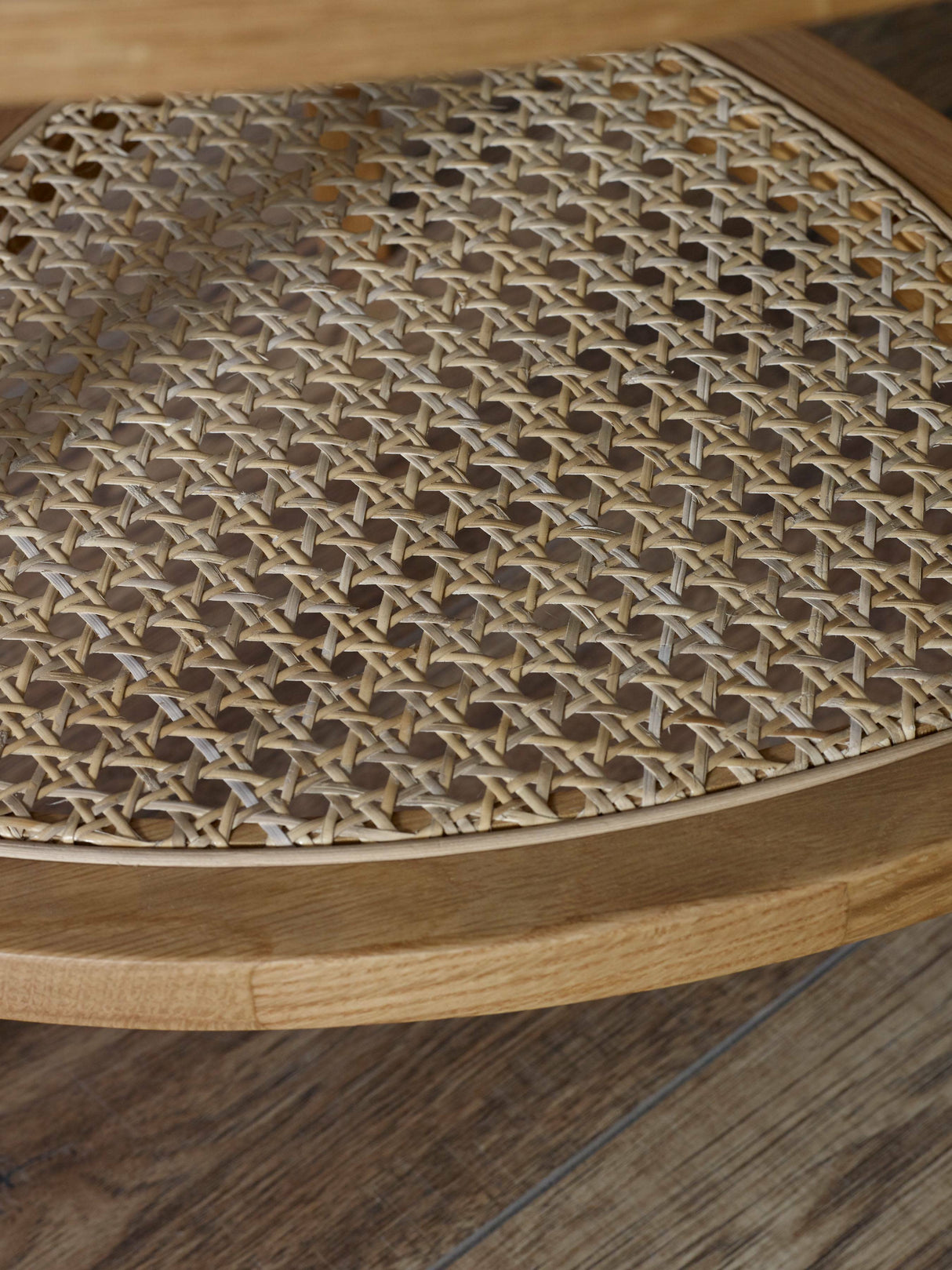 Vera Triangular Side Table with Rattan Shelf