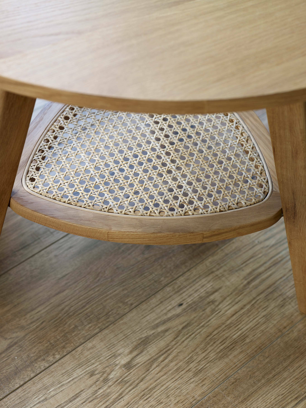 Vera Triangular Side Table with Rattan Shelf