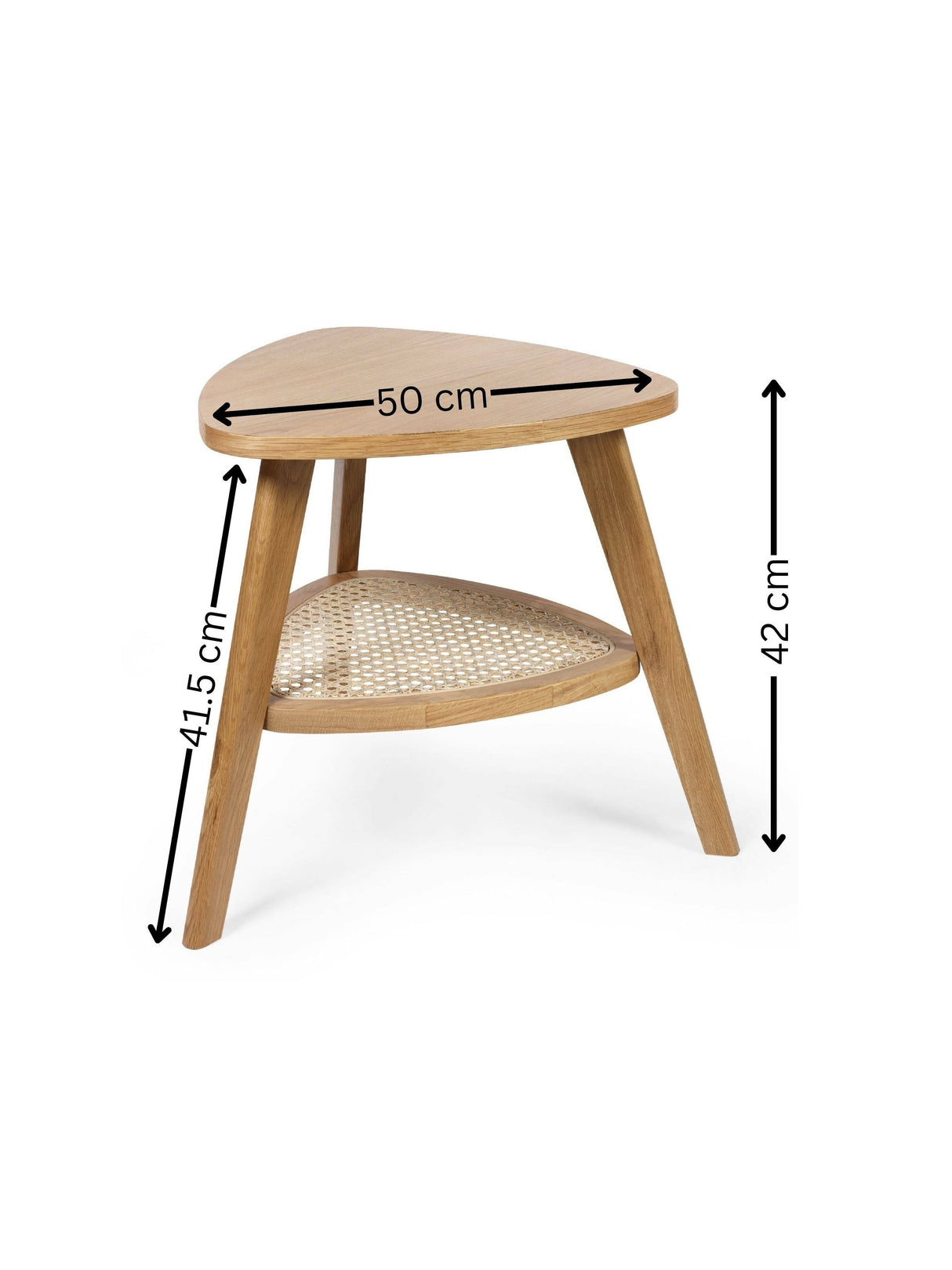 Vera Triangular Side Table with Rattan Shelf