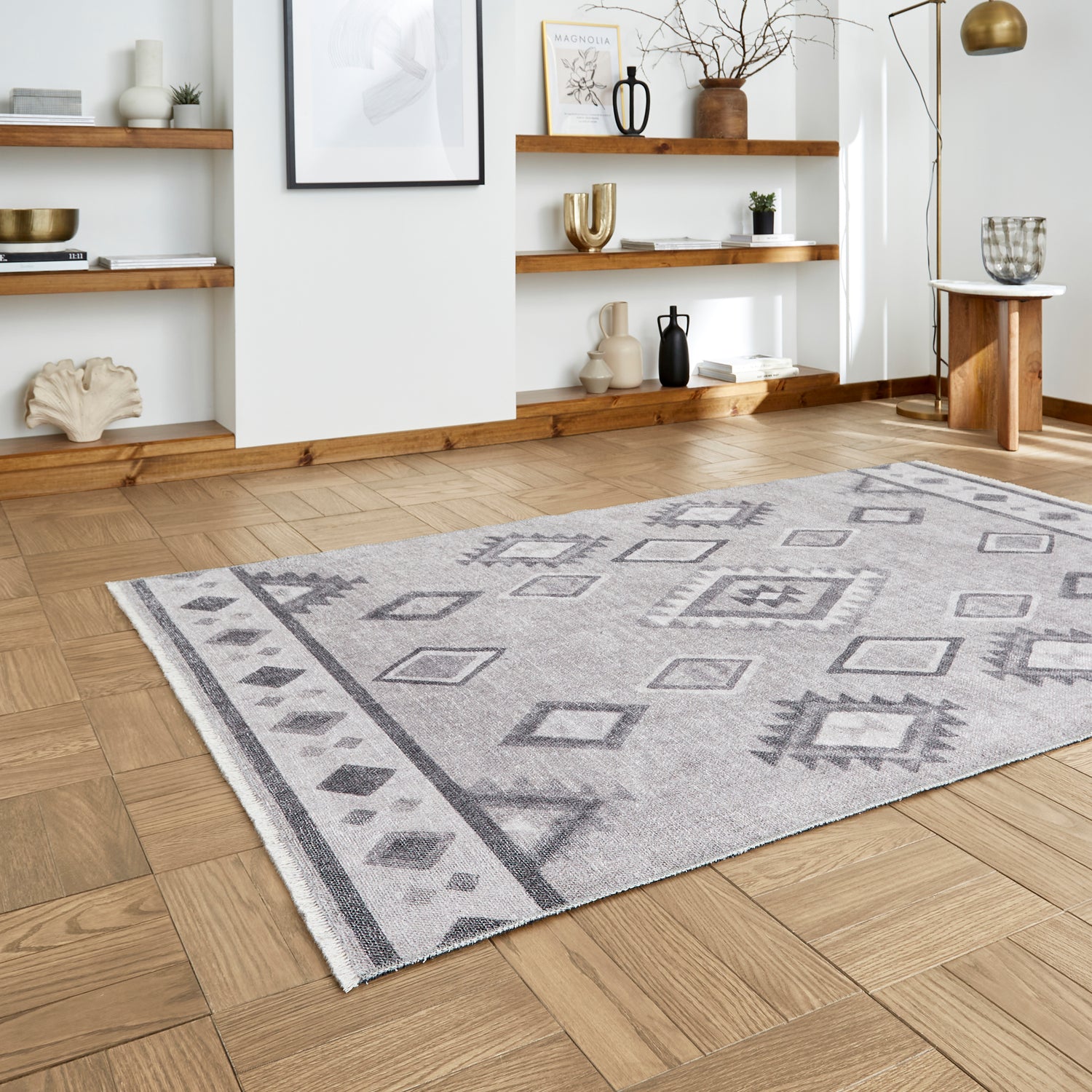 Whisper H1066 Grey/Green Modern Washable Rug