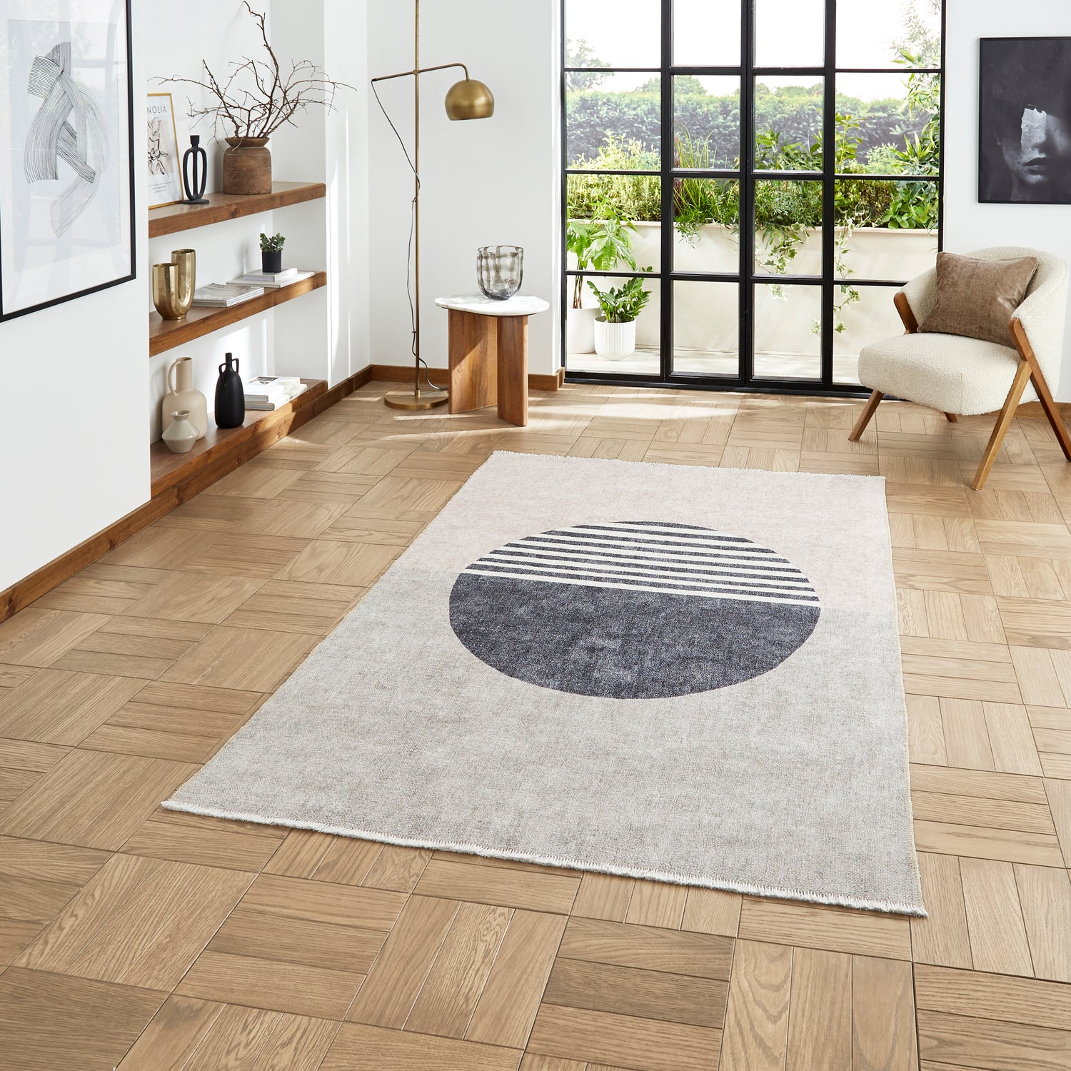 Whisper Beige/Green Modern Washable Rug