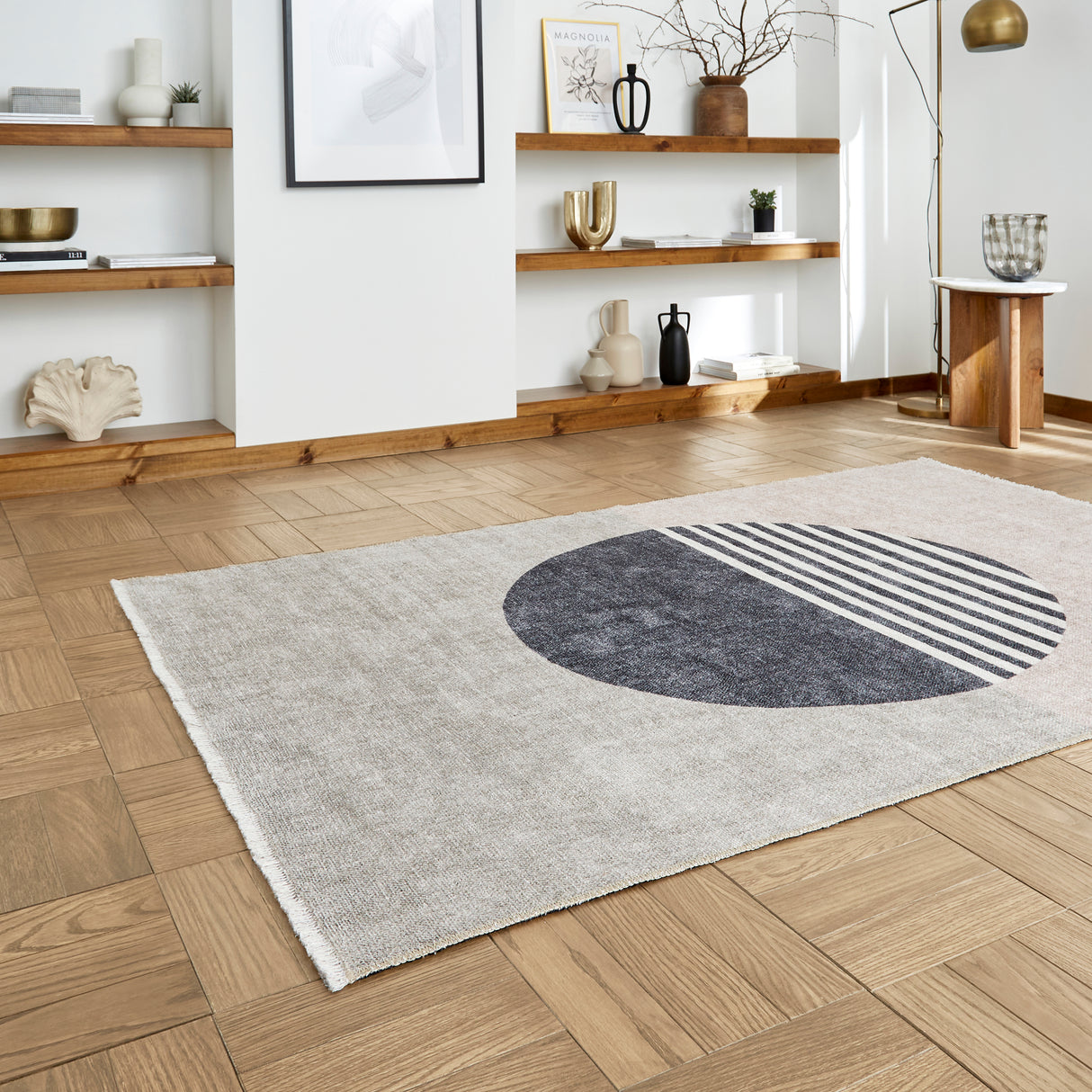 Whisper Beige/Green Modern Washable Rug
