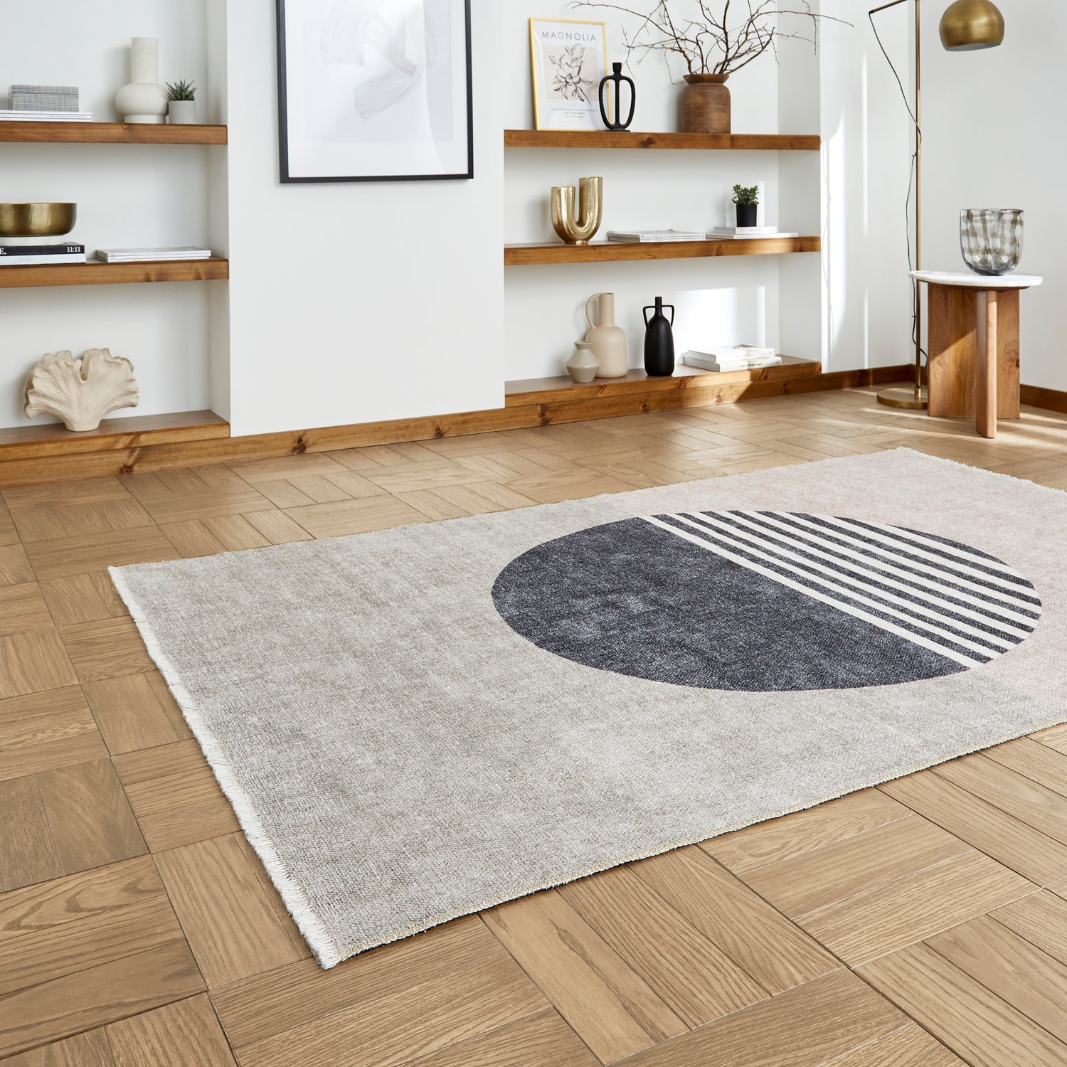 Whisper Beige/Green Modern Washable Rug
