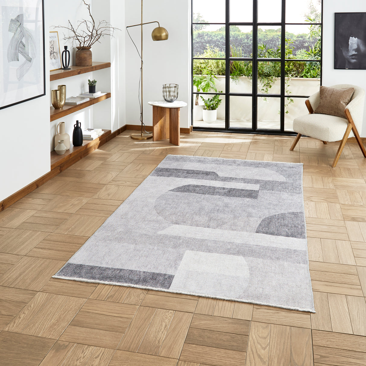 Whisper Green/Grey Modern Washable Rug