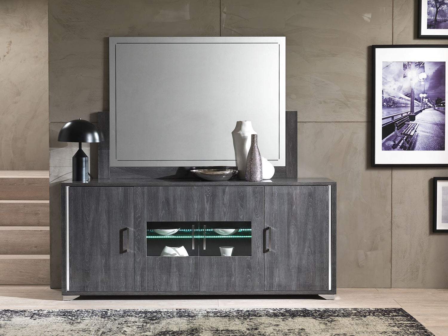 San Martino Armony Grey 4 Door Sideboard with LED Light