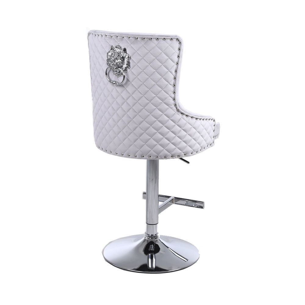 Bentley Bar Stool in Light Grey Velvet with Lion Knocker