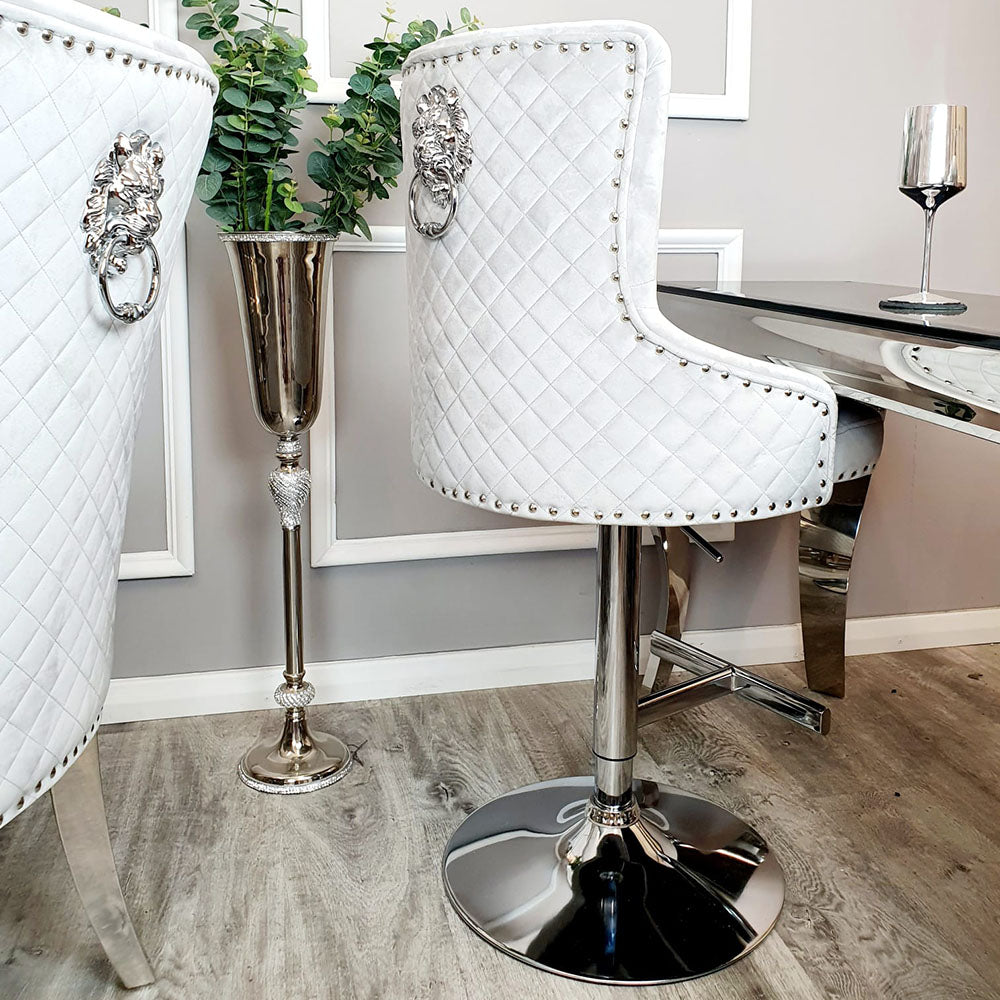 Bentley Bar Stool with Lion Knocker and Quilted Back
