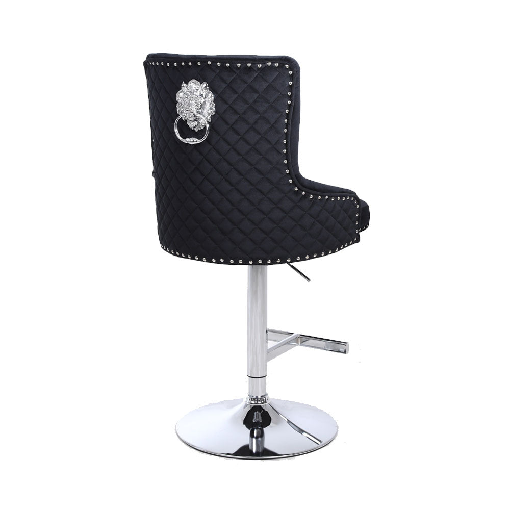 Bentley Bar Stool in Black Velvet with Lion Knocker