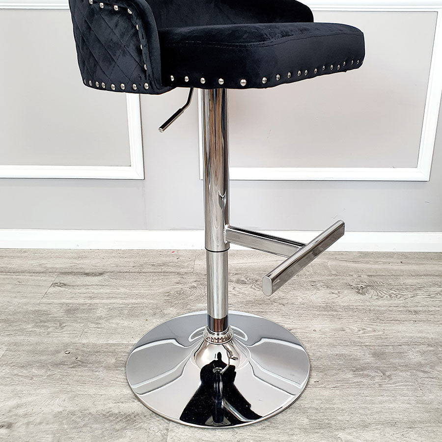 Bentley Bar Stool in Black Velvet with Lion Knocker